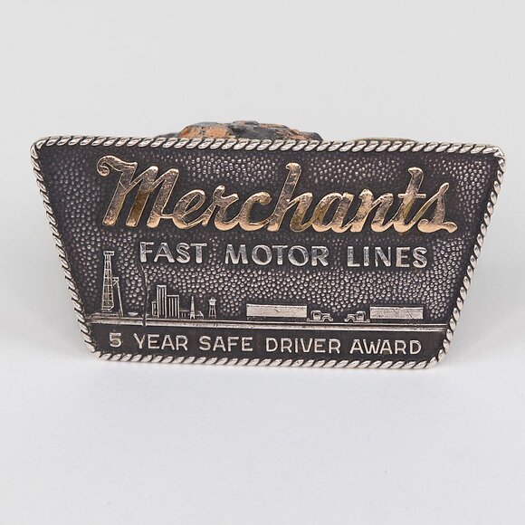 VTG Merchants Fast Motor Lines 5 Yr Safe Driver Award Belt Buckle - Picture 1 of 9